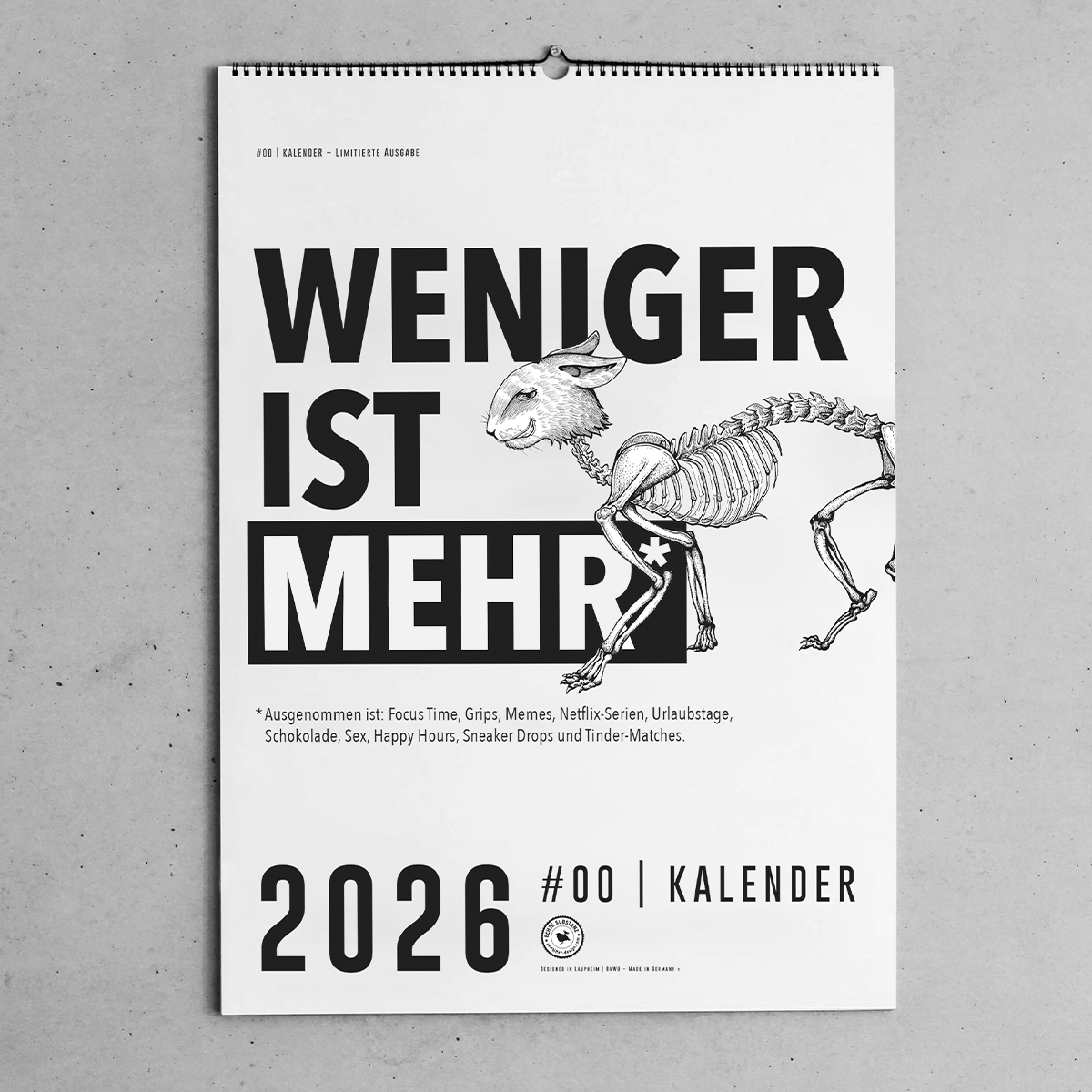 Kalender 2026 Titelblatt "weniger ist mehr"